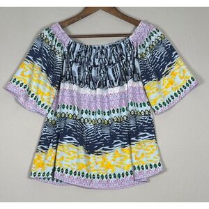 Dear Apple Off Shoulder Top Womens Small Multi Color Excellent Boho Y2K Print